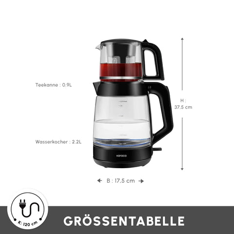 Karaca Glass Tea XL 2 in 1 Glas-Teemaschine Shiny Black