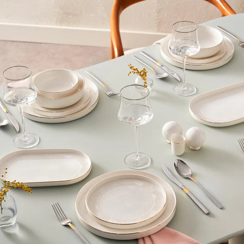 Karaca Streamline Scatola New Bone Geschirr Set Gold 57 Teile für 12 Personen