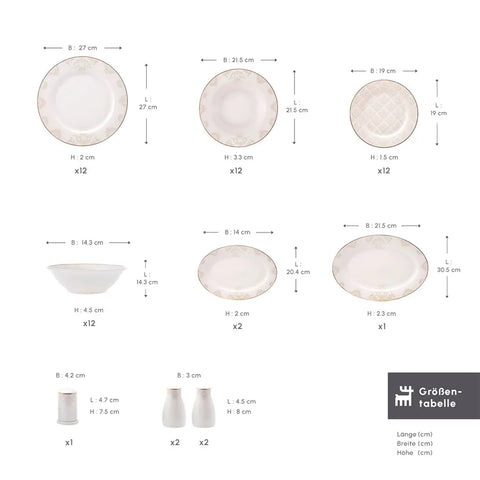 Karaca Siena 56-teiliges Essservice aus Porzellan mit Goldrand für 12 Personen