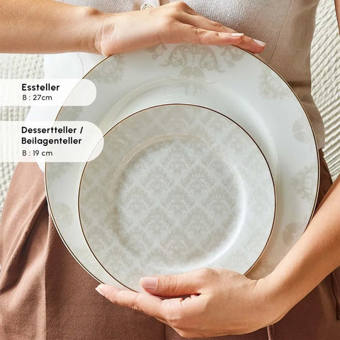 Karaca Siena 56-teiliges Essservice aus Porzellan mit Goldrand für 12 Personen